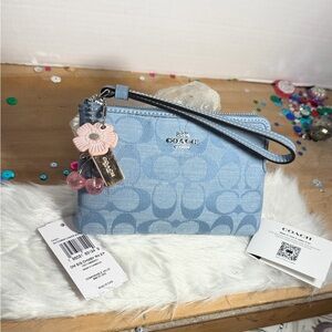 Coach Blue Signature Pattern Wristlet